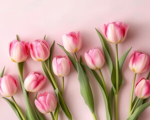 Fototapeta premium Beautiful Pink Tulips on Soft Pink Background â€“ Perfect Floral Illustration for Spring and Mother's Day Designs