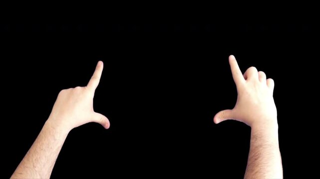 Male hand enlarge the screen.
video with alpha channel (transparent background)