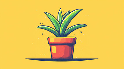 Obraz premium Drawing of a potted plant on a yellow background with Happy New Year written at the bottom of the pot