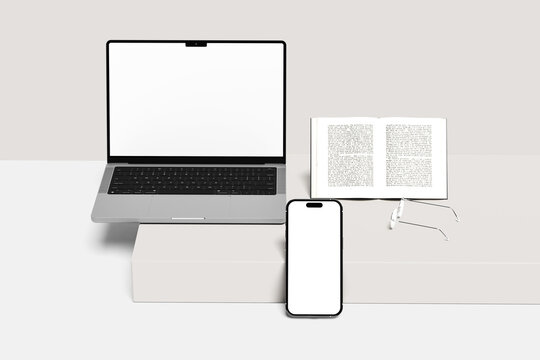 Laptop Macbook And Smartphone Iphone Blank Mockup