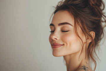Fototapeta premium A close up of a woman's face with tattoos and her eyes closed