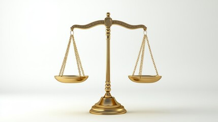 Golden Scale of Justice 3D Illustration: Legal Symbol with Focused Lighting on White Background