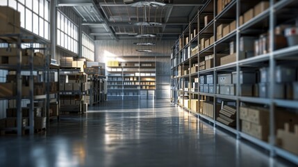 Fototapeta premium Warehouse Interior with Rows of Shelves