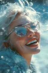 portrait of a woman with eyewear laughing..