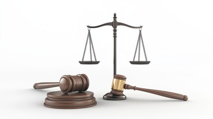 3D Illustration: Justice Scale & Gavel on White Background - Ar 169