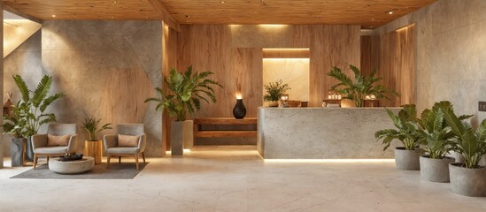 Interior modern luxurious lobby hotel has high ceiling Wellness