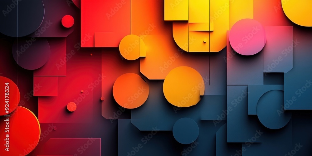 Wall mural Abstract Geometric Shapes - Red, Orange and Blue Background