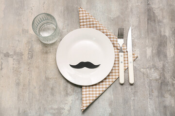 Stylish table setting on grey background. Father day celebration concept