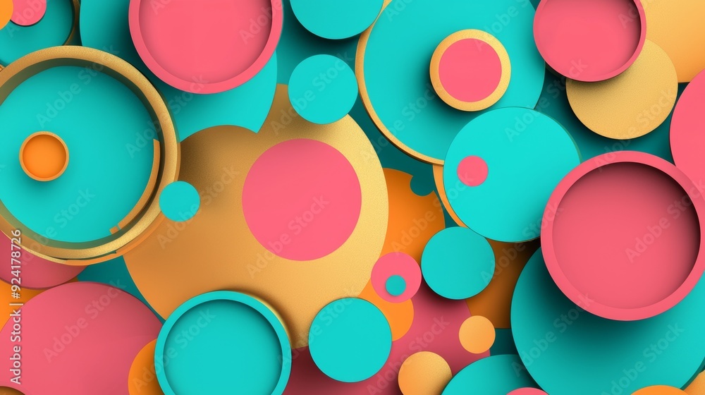 Poster modern and vibrant background image featuring overlapping circles in various sizes and colors, creat