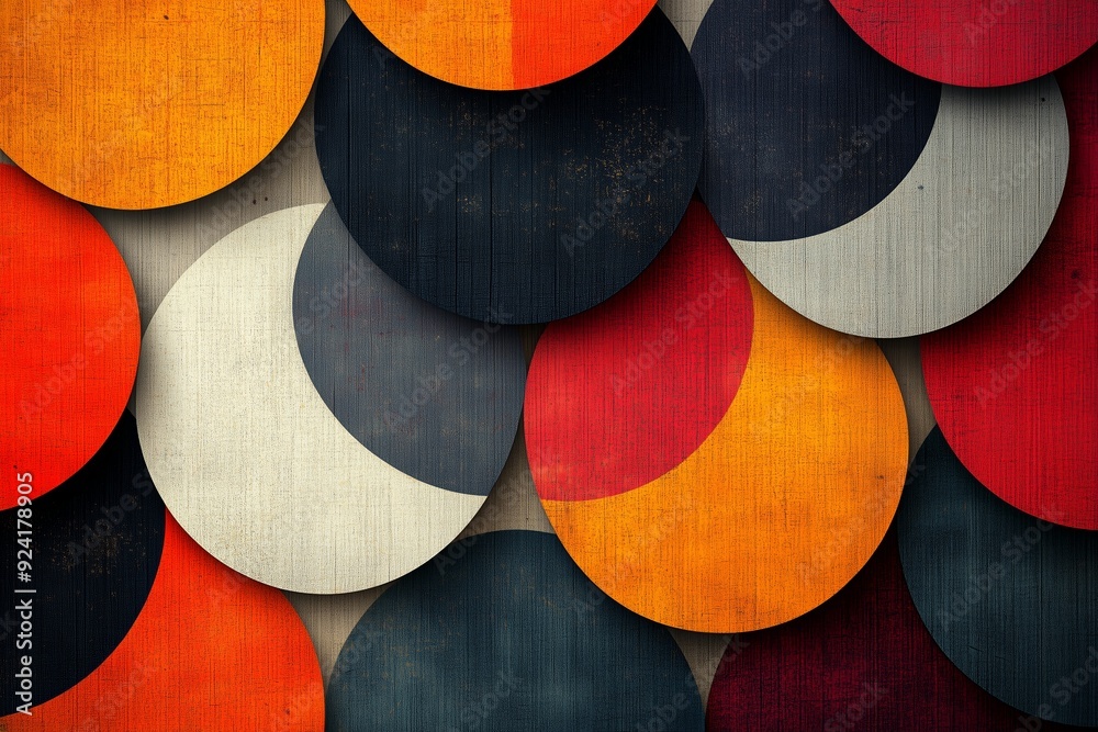 Sticker Abstract arrangement of colorful circular shapes on a textured background