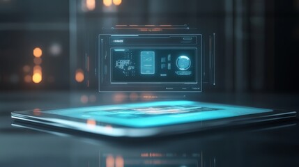 Futuristic Banking App Interface: 3D Model Concept for AR Tablet Experience