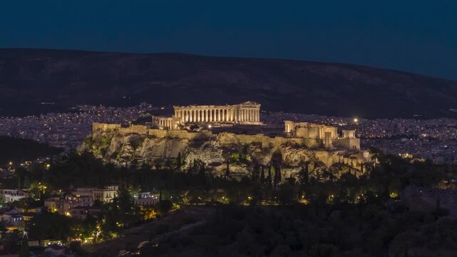 greece athens acropolis day sunrise and night light hyper lapse videos 4k