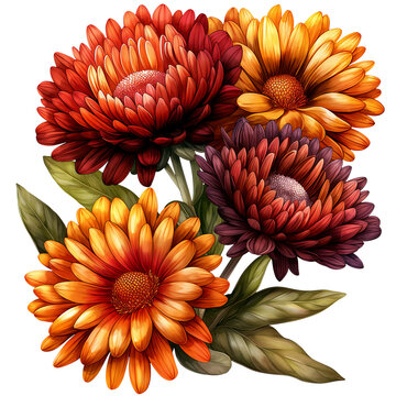colorful chrysanthemum flowers bouquet on white clip art preview