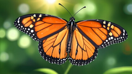 Fototapeta premium Monarch butterfly in a green blossom8ng garden on a summer day.
