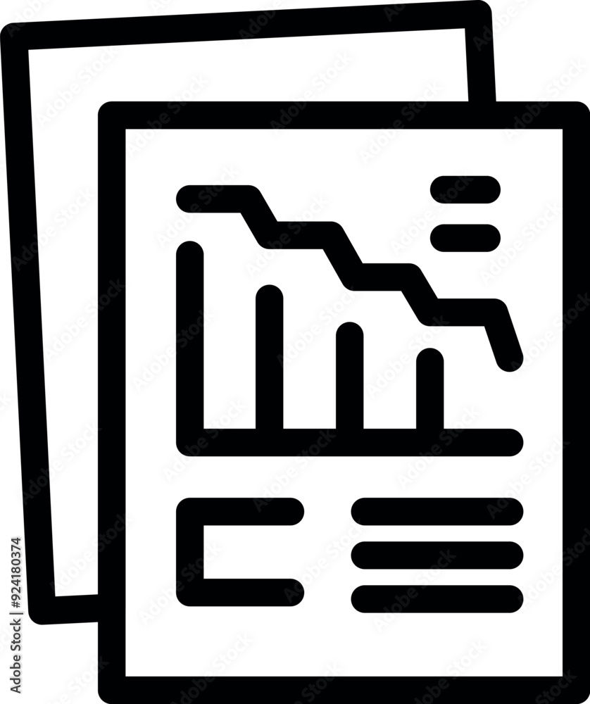 Poster minimalistic line icon vector of a document with a graph showing a decreasing trend
