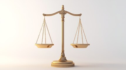 3D Render: Golden Justice Scale - Classic Courtroom Symbol on White Background