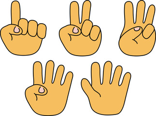 Doodle Hand Gestures Representing Numbers One to Five Good For Poster Design Etc.