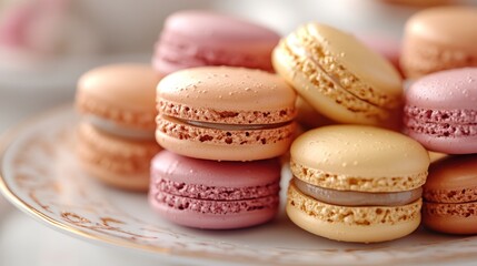Obraz premium Close Up of Pastel Macarons on a Plate