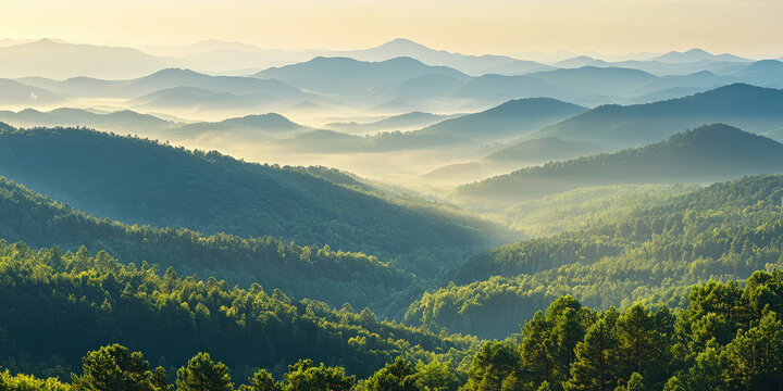 Misty Mountain Landscape, an atmosphere of tranquility and morning peacefulness