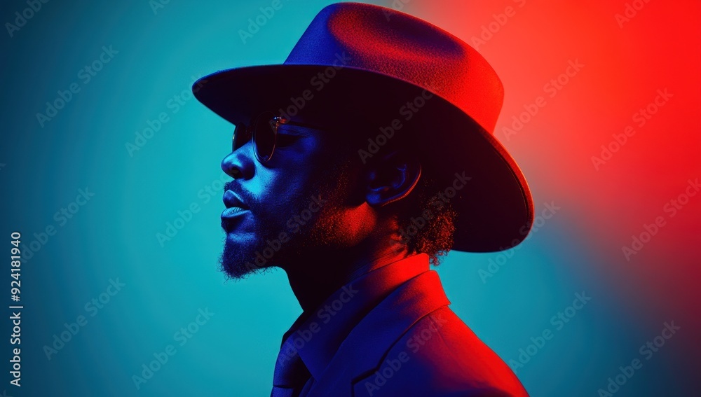 Poster Stylish Man in Red and Blue Light