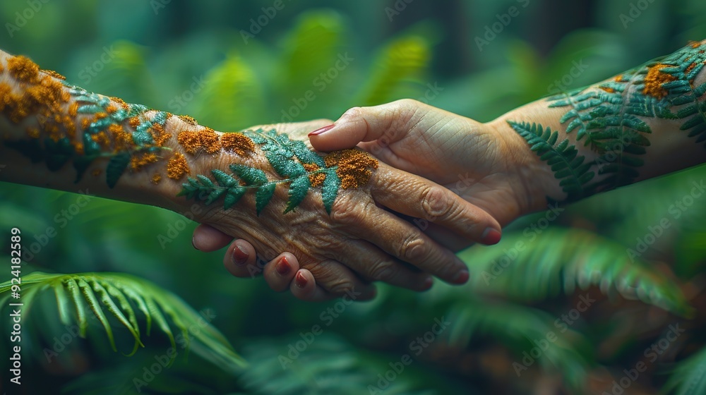 Wall mural hands of nature: a touch of green