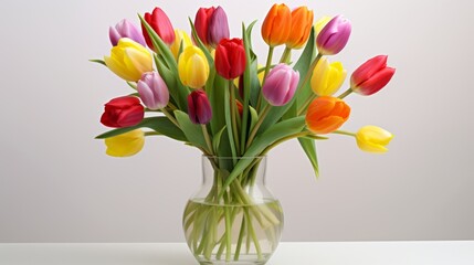 Vibrant Tulip Bouquet in Clear Vase - White Background Photography