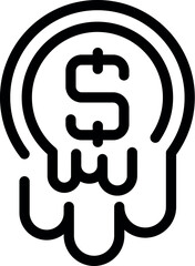 Minimalist vector illustration depicting a dollar coin melting, symbolizing the concept of financial crisis