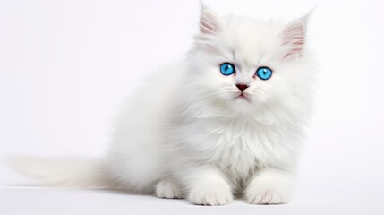 Adorable Persian Kitten with Striking Blue Eyes - Isolated on White