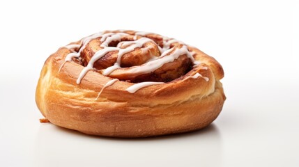 **Gooey Cinnamon Roll with Icing on White Background**