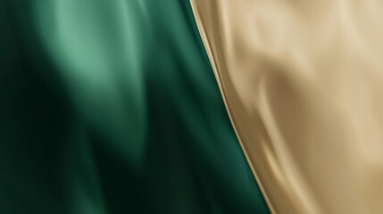 Obraz premium Elegant background image featuring green and gold silk fabric flowing in the wind, creating a luxurious and sophisticated aesthetic