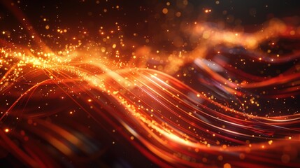 Obraz premium Create a vibrant futuristic backdrop featuring dynamic lines in glowing gold and red hues, ideal for engaging digital presentations or video games
