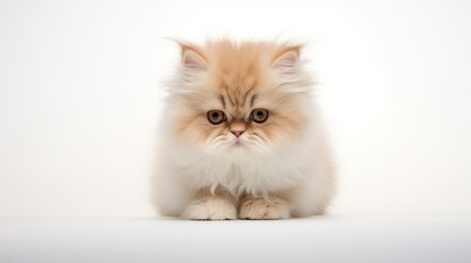 Fototapeta premium Adorable Persian Kitten with Curious Expression on White Background