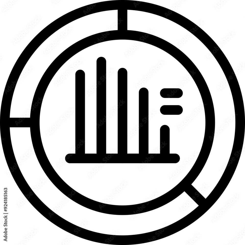 Poster this simple vector icon shows a round chart with a bar graph that is decreasing