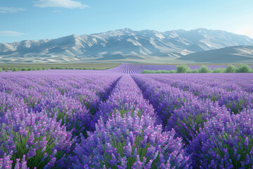Obraz premium Beautiful lavender field landscape. Mountains in the background.