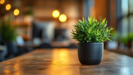 Green Plant on Wooden Table