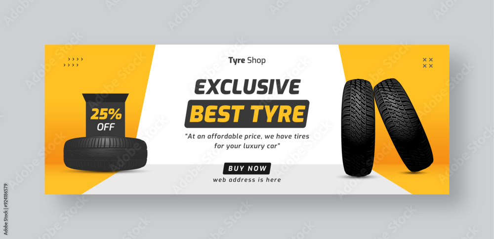 Wall mural tire shop social media facebook cover web banner template, auto repair shop banner