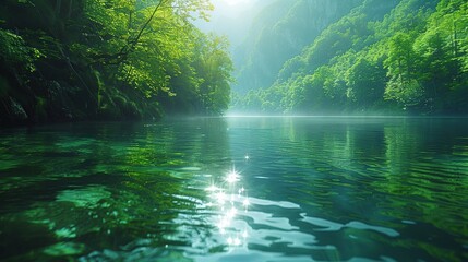 Serene River Flowing Through Lush Green Forest