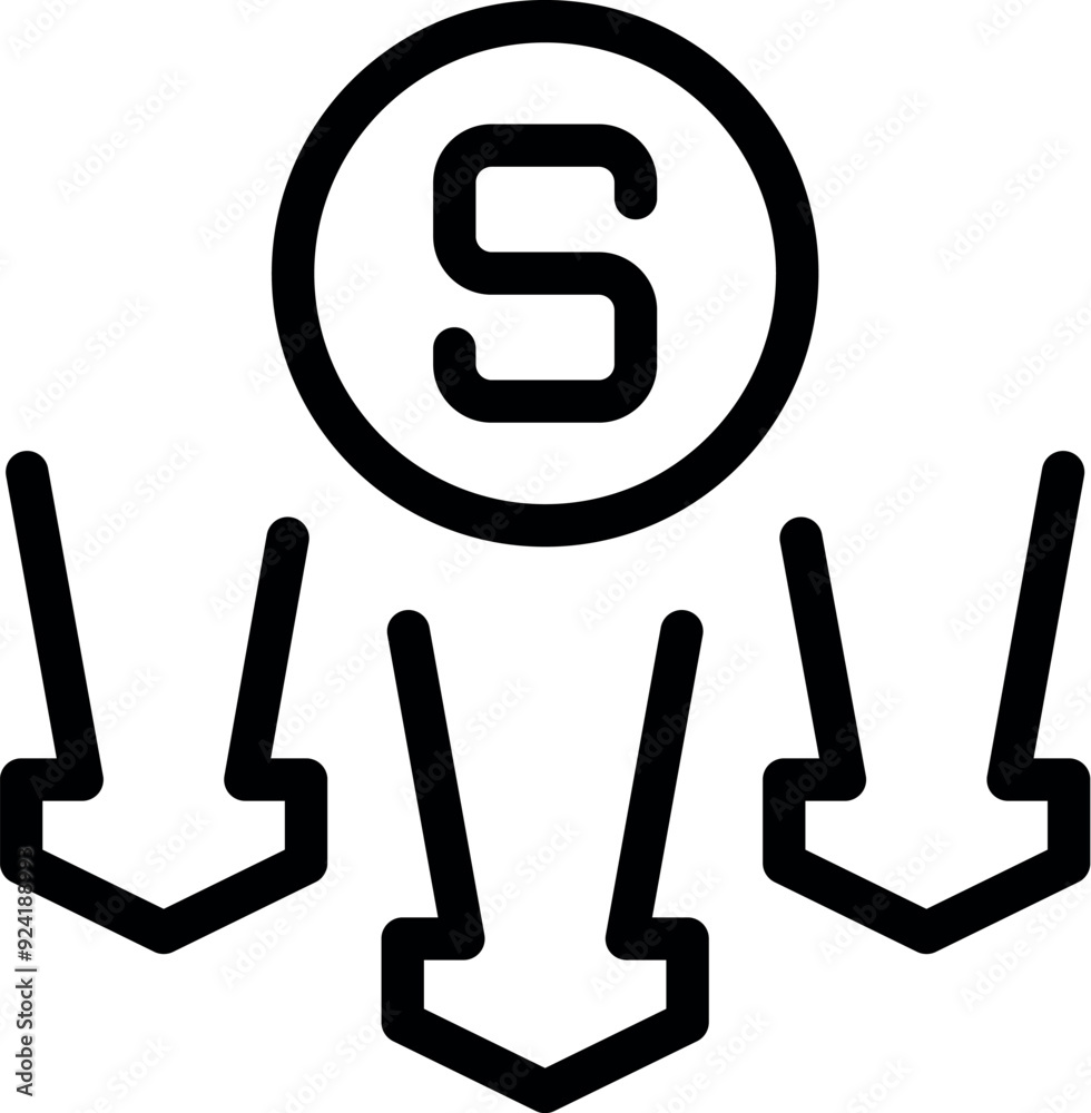 Poster simple black and white vector icon representing the concept of money transfering to multiple account