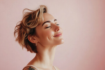 Fototapeta premium A close up of a woman's face with tattoos and her eyes closed