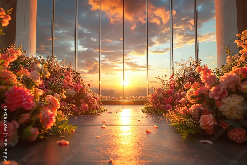 Wall mural Floral Arrangement with Sunset View