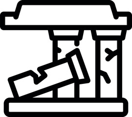 Outline icon of an ancient building collapsing after an earthquake