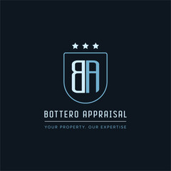 B A Logo BA Letter modern Design Vector with blue and silver gradient color.