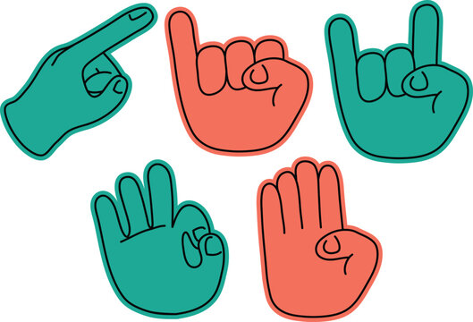 Colorful Doodle Hand Gestures Representing Different Meanings and Symbols  Good For Poster Design Etc.