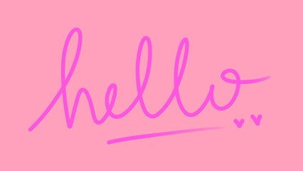 Hello handwritten inscription. One line drawing of phrase hand writing calligraphy card lettering isolated on pink background