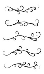 Set of scroll leaf branch ornaments in hand drawn style. Vector illustration