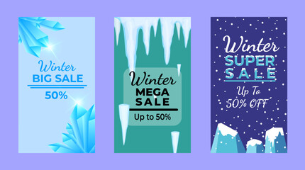 Winter Sale Portrait Vector Illustration. Holiday Discounts and Promotions.