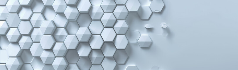 White geometric hexagonal pattern on a clean, modern background.
