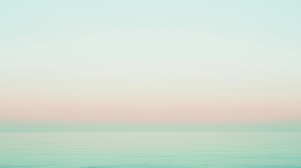 Fototapeta premium Calm ocean water blends with pastel sky as sun sets, creating serene background. Blue, pink, orange, yellow hues evoke relaxation. Ideal for finding peace and harmony in magical setting