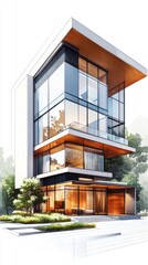 Fototapeta premium Luxurious Modern Home Exuding Elegance on a White Background: A Reflection of Contemporary Living Space Perfection