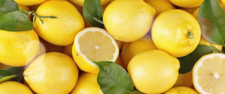 Anamorphic video fresh organic ripe lemon fruits. Fresh lemons.